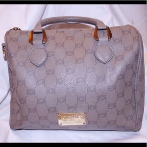 BeBe Taupe Alexis Monogram Satchel Tote Handbag Purse